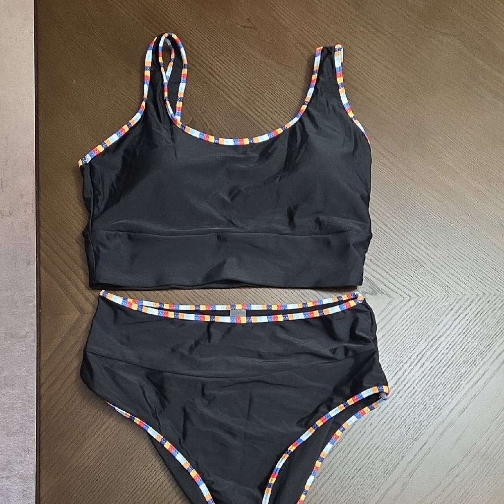 Bathing Suit Swim Set with Multicolor Trim Women's Size Large